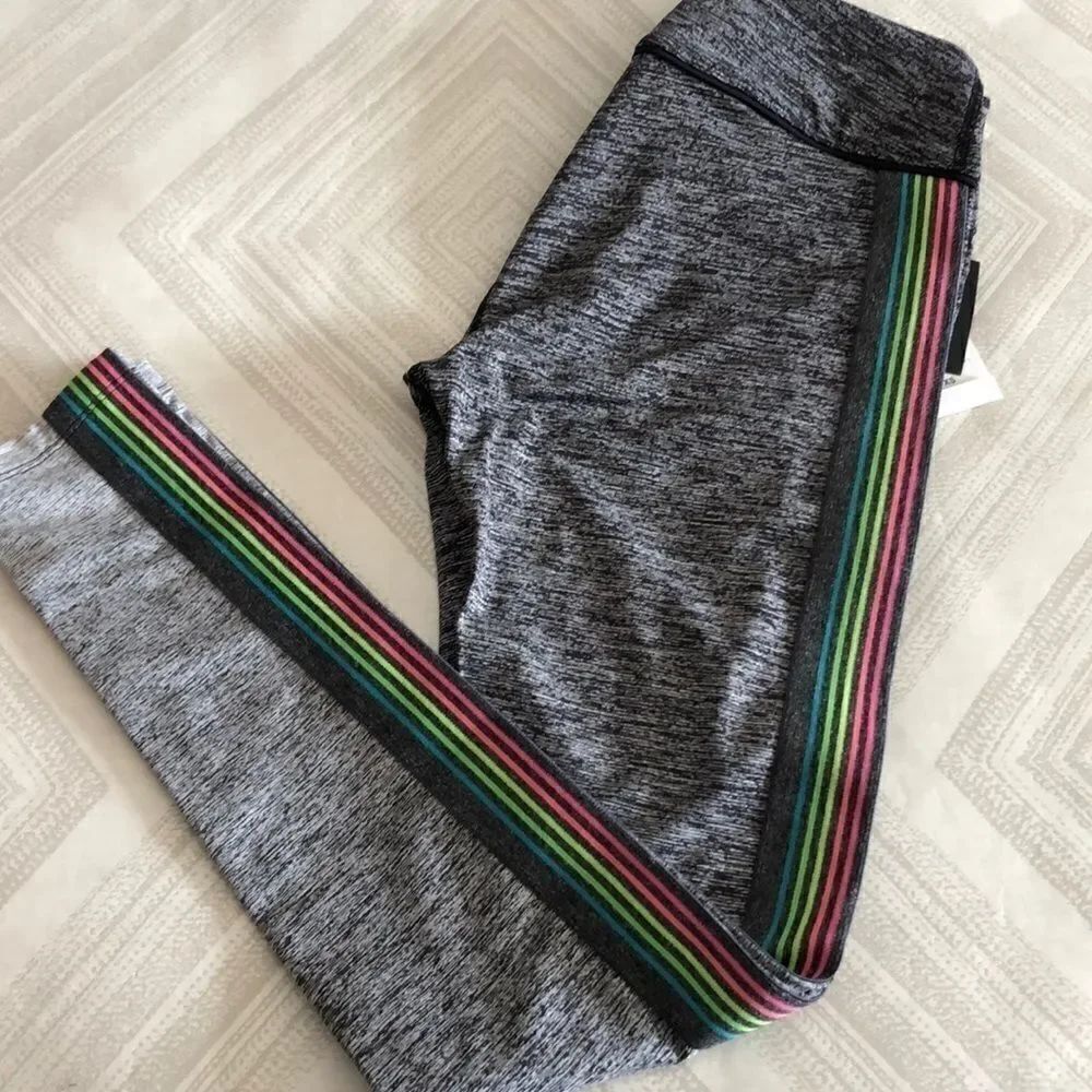 NYLORA Grey Ombré Leggings Neon Rainbow Side Stripes Size XS